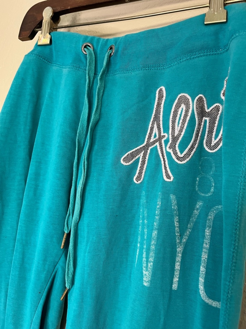 Aeropostale sweatpants teal womens sz L Y2K wide leg flare drawstring loungewear - Picture 3 of 5